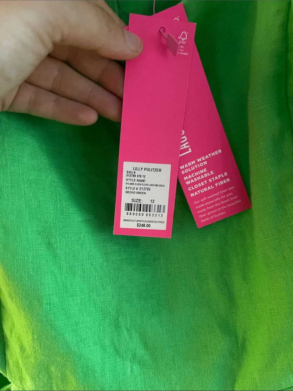 Lilly Pulitzer Gecko Green Dress with Puff Sleeves - NWT - Picture 2 of 5
